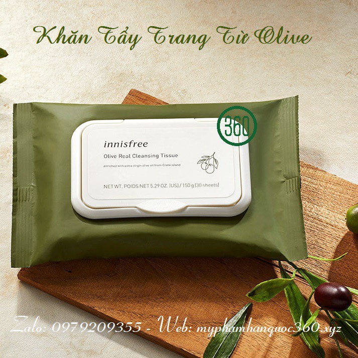 Khăn Tẩy Trang Từ Olive Innisfree Olive Real Cleansing Tissue 30 tờ