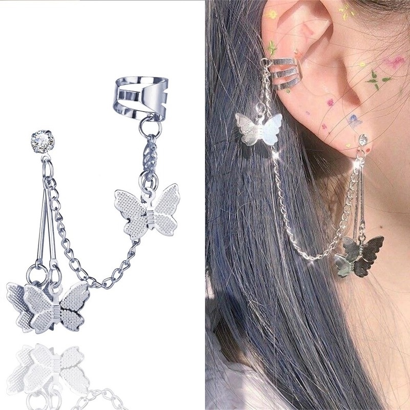 1 Khuyên Kẹp Vành Tai Dáng Dài Hình Bướm Thời Trang Cổ Điển Cho Nữ