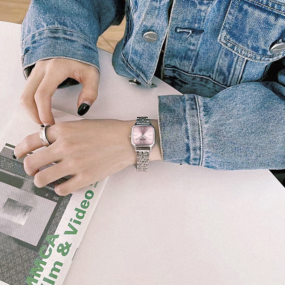 Đồng Hồ Đeo Tay Mặt Vuông Dây Inox Đơn Giản Thời Trang Hàn Quốc Dành Cho Nữ