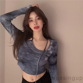 Áo croptop tay dài thiết kế dây buộc năng động trẻ trung cho nữ
