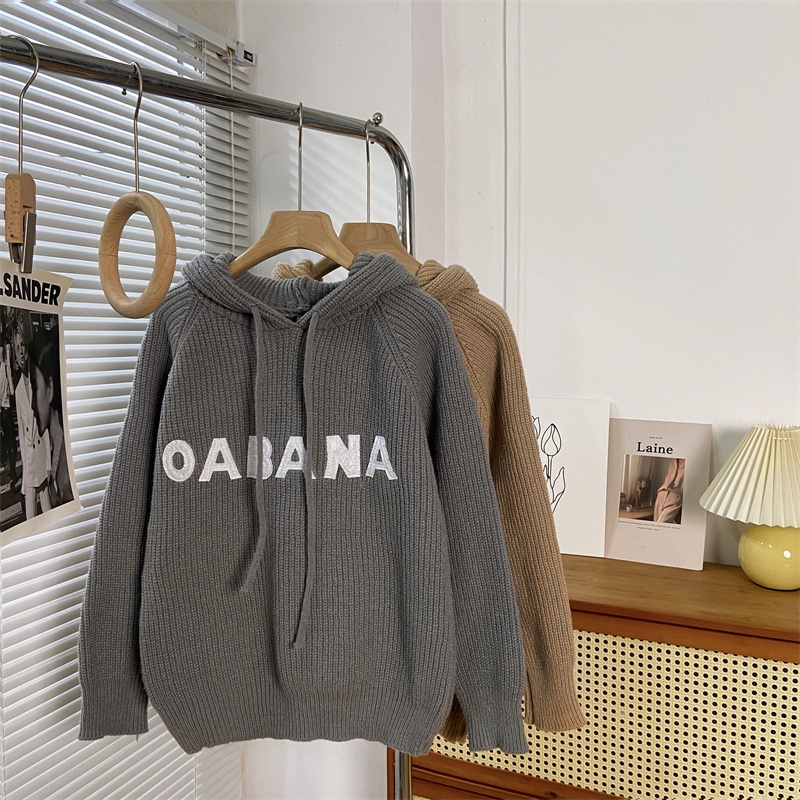 Áo Sweater Dệt Kim Dày Chui Đầu Dáng Rộng in Chữ Kiểu Vintage Thời Trang Thu Đông Cho Nữ