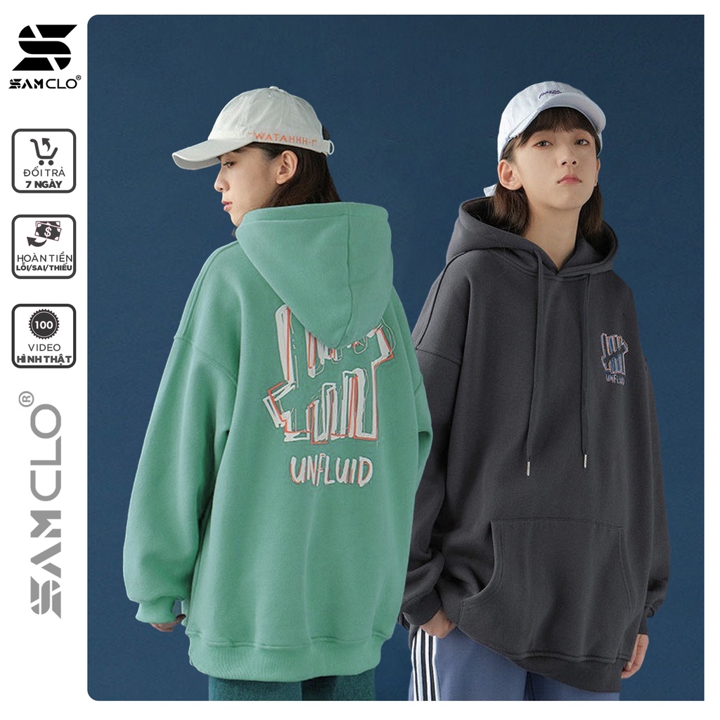 Áo khoác nỉ có mũ 2 lớp SAM CLO - HOODIE chui form rộng nam nữ unisex mặc cặp - couple in chữ UNFLUID