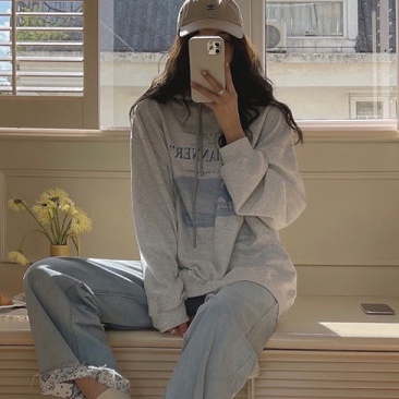 Áo Hoodie Tay Dài Form Rộng Theo Phong Cách Preppy