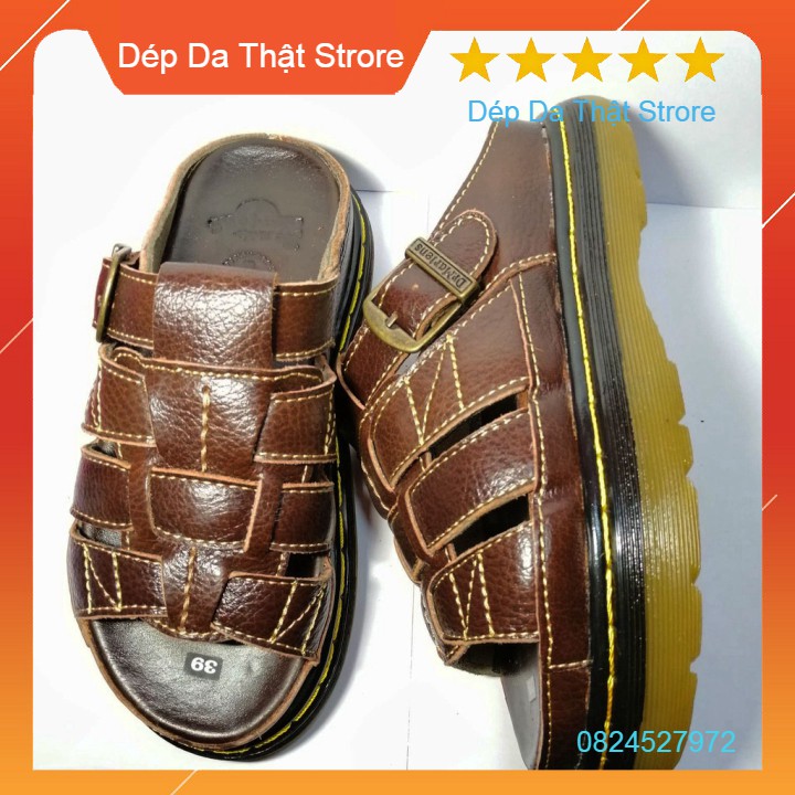 Dép Nam Quai Ngang Doctor Dr.Martens Da Bò Cao Cấp Hàng VNSX - Đế Lót Da Bò - Mã D7Rp 👑