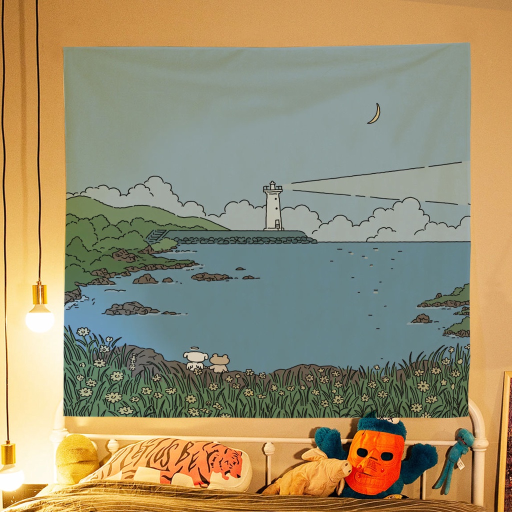 New ins cute cartoon background cloth wall cloth tapestry Internet celebrity layout room decoration student dormitory bed head cloth nnwE