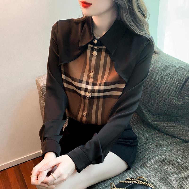 Áo Sơ Mi Cổ POLO Họa Tiết Kẻ Sọc Thời Trang Mùa Thu Mới Cho Nữ