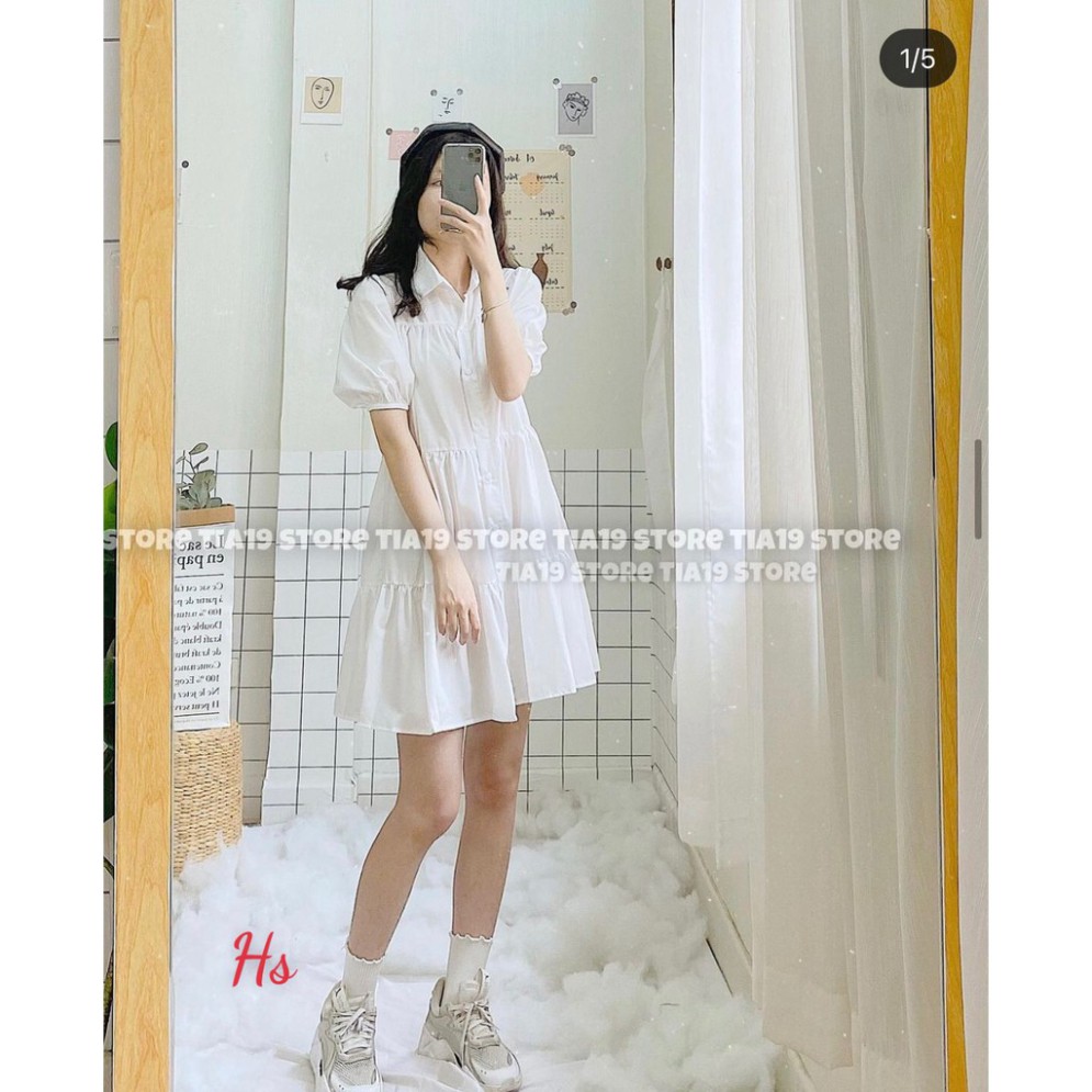 Váy nữ sơ mi trắng cộc tay dáng xòe kiểu hoa nhí vintage đẹp công sở cao cấp giá rẻ q013 | BigBuy360 - bigbuy360.vn