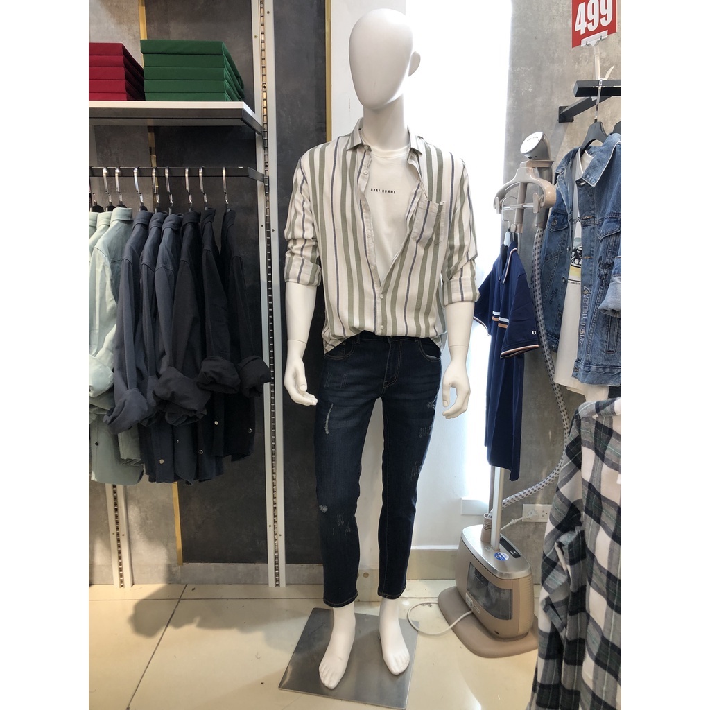 Áo sơ mi nam Linen GRAYHOMME kẻ sọc cá tính chất vải đũi thoáng mát - TB108