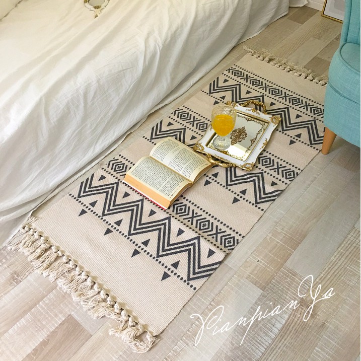 Thảm dệt thủ công canvas trải sàn, thảm trải bàn ghế phong cách Bắc Âu