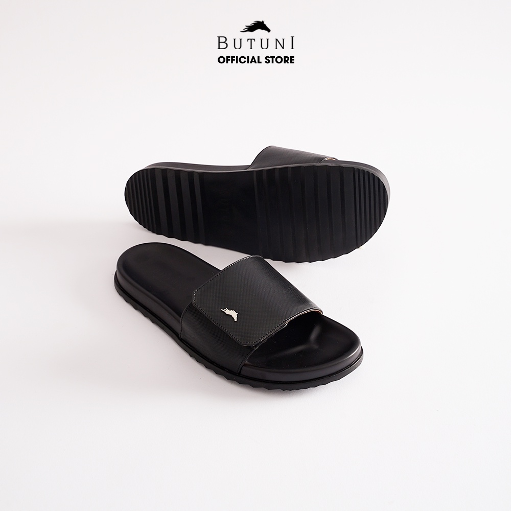 Dép quai ngang da thật Butuni Roma Ergo Slippers - Đen