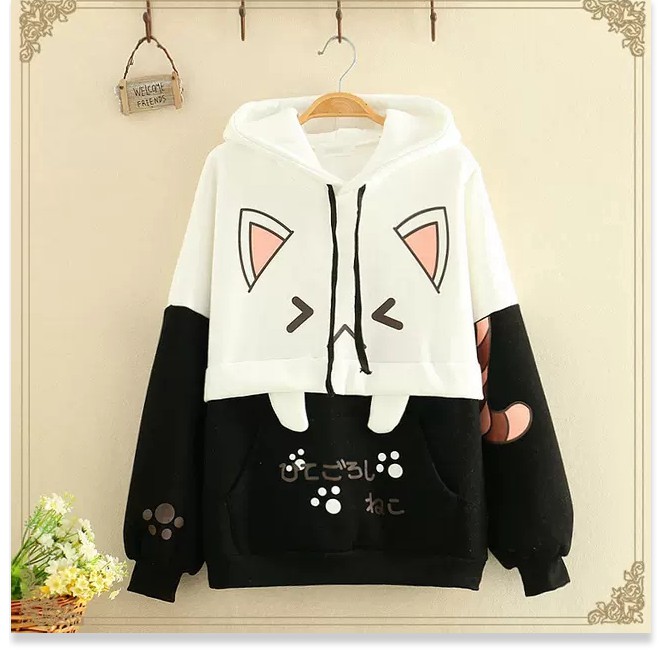 ÁO HOODIE NỮ PHỐI HỌA TIẾT MÈO CUTE | BigBuy360 - bigbuy360.vn