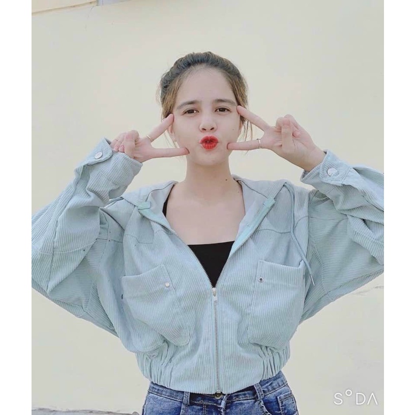 Áo khoác nhung tăm dáng Croptop, kiểu bomer, hàng xịn chất bao đẹp