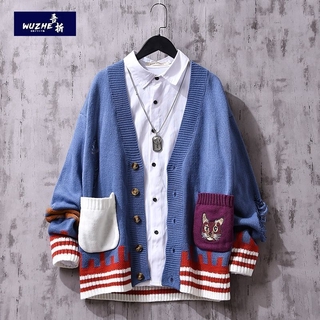 Áo Khoác Cardigan Dáng Rộng Cổ Chữ V Phong Cách Thời Trang Nhật Hàn Cho Nam Giới