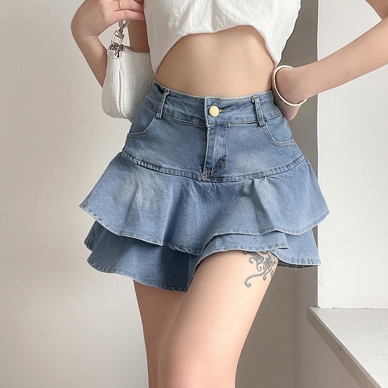 Chân Váy Denim Hai Lớp Thời Trang Mùa Hè Quyến Rũ Cho Nữ