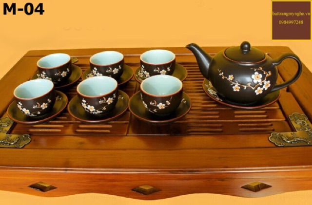 Bộ ấm chén Bát Tràng hoa đào, HÀNG LOẠI 1, nhận in logo trên ấm chén