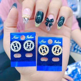 Bông tai vàng bạc H đính đá sang trọng- BT86226 Juri Shop - Chất Liệu Lõi Bạc Pha Cao Cấp - Cam Kết Không Đen, Không Dị