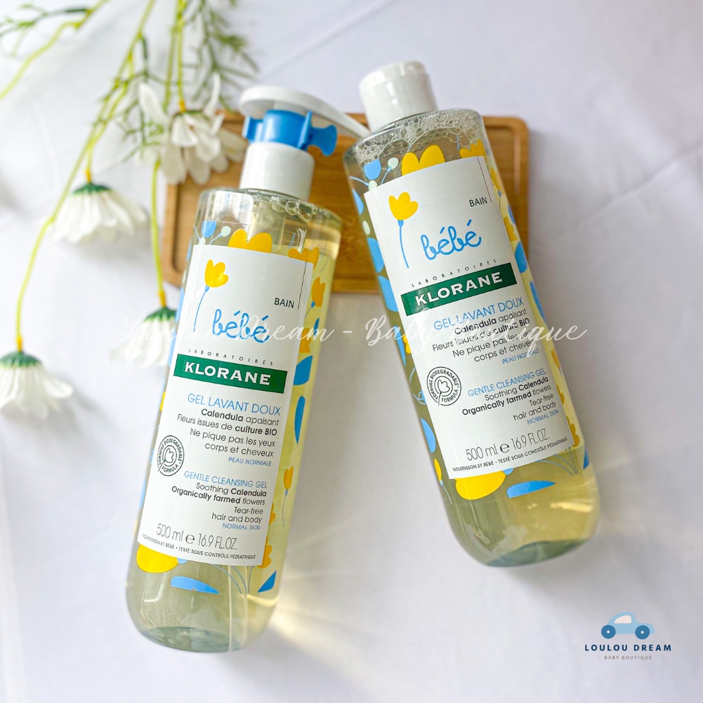 Sữa tắm gội 2in1 Klorane Bebe Gel Lavant Doux 500ml cho bé từ sơ sinh 2 loại có vòi / không vòi