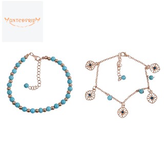 Lắc chân đính đá ngọc lam phong cách boho