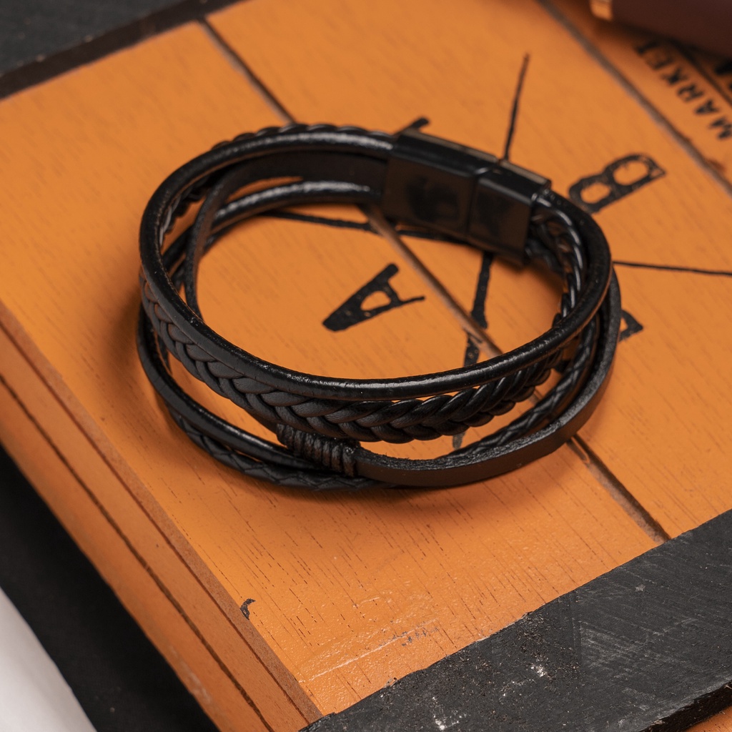 Vòng Tay Nam Lắc Tay Unisex Thời Trang Đeo Tay Nam Nữ Basic Merin Accessories Màu Bạc Đen Titan - Vòng Tay Leather