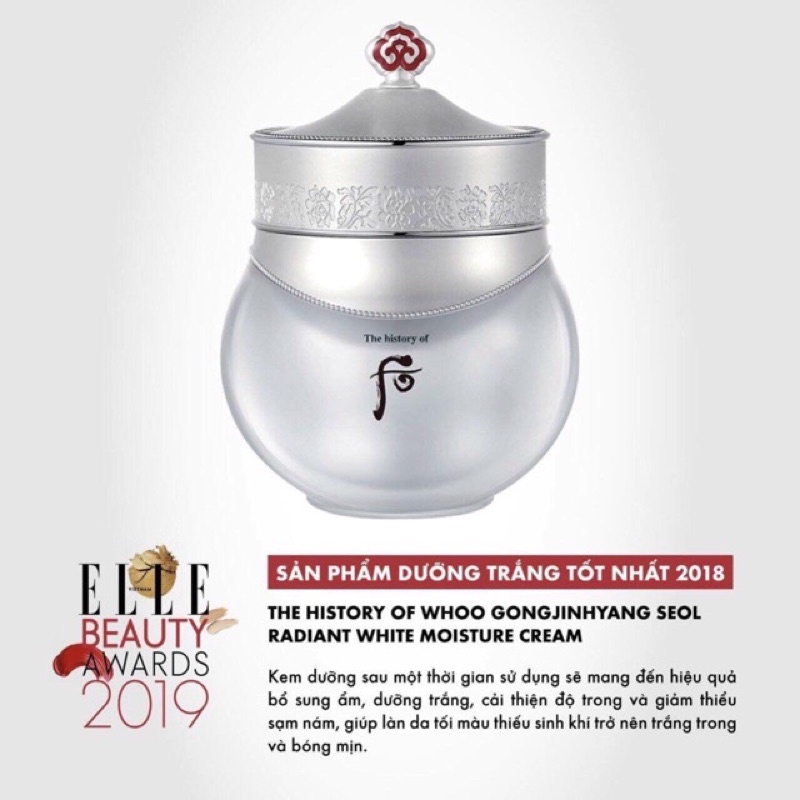 Kem Whoo dưỡng trắng, mờ nám , chống lão hoá Whoo Radiant White Moisture Cream fullsize 60ml