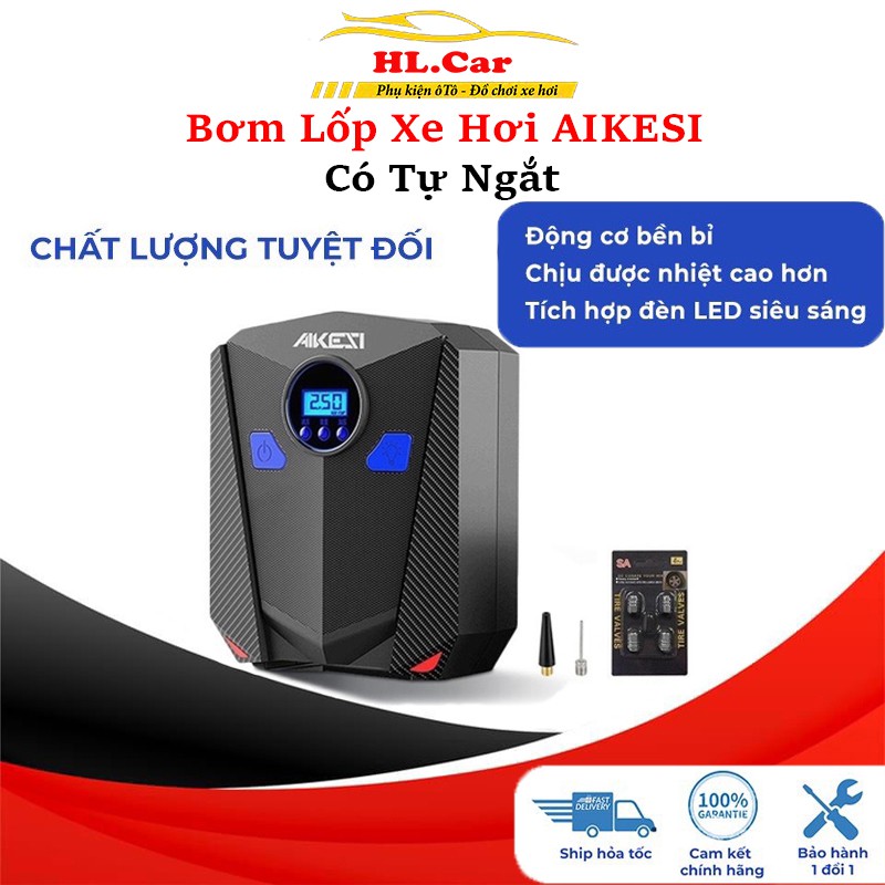 Bơm Lốp Ô Tô,Bơm Hơi 12V Chính Hãng AIKESI -  2 Loại Điện Tử Tự Ngắt Và Đồng Hồ Cơ Học (Có Đèn Pin)