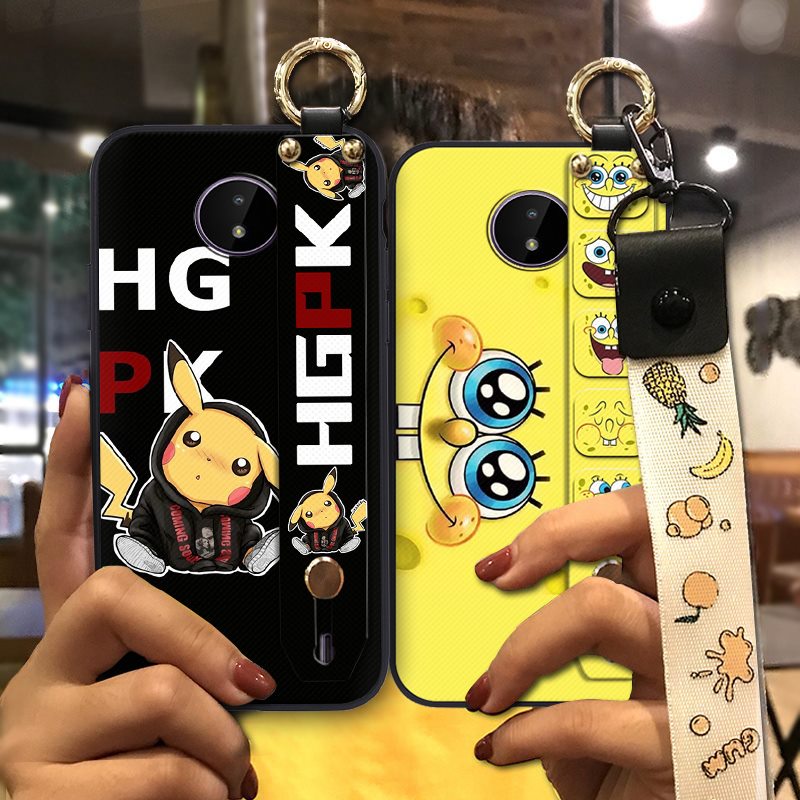 Ốp điện thoại silicon mềm chống nước in hình hoạt hình dễ thương có giá đỡ và dây đeo cho Nokia C10/C20