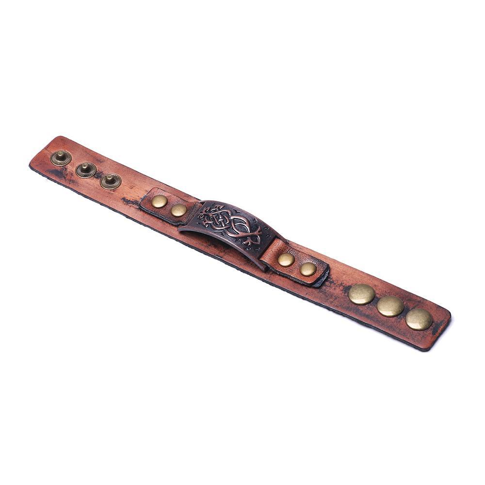 Vòng Tay Da Bản Rộng Có Khóa Hợp Kim Phong Cách Punk Cổ Điển