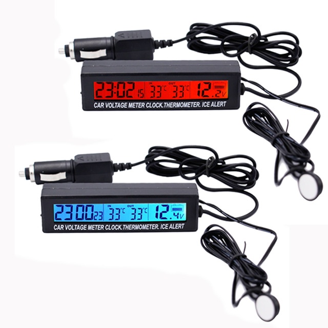 Đồng Hồ Đo Nhiệt Độ Màn Hình LED Kỹ Thuật Số 3 Trong 1 12V Cho Xe Hơi