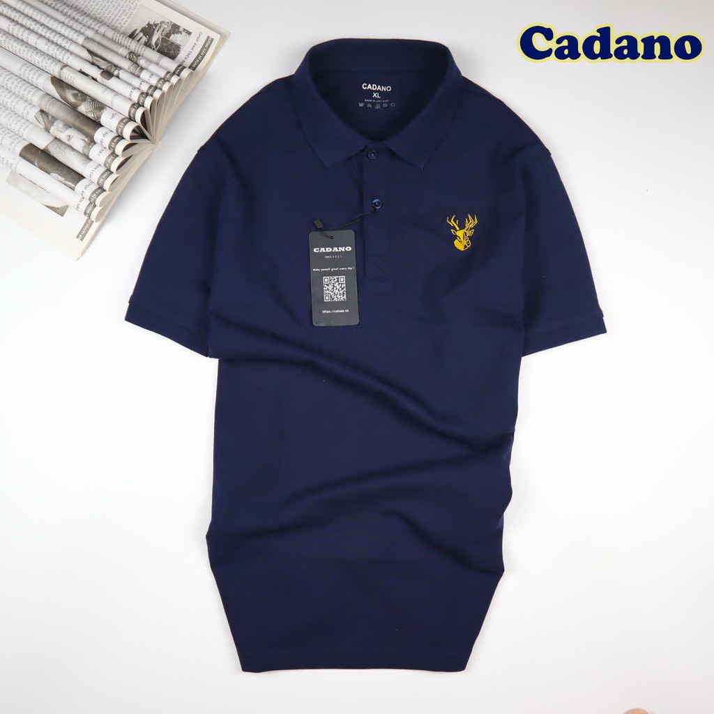 Áo polo nam, thương hiệu CADANO, thêu họa tiết, vải cotton co giãn màu Xanh đen sang trọng - dòng cao cấp