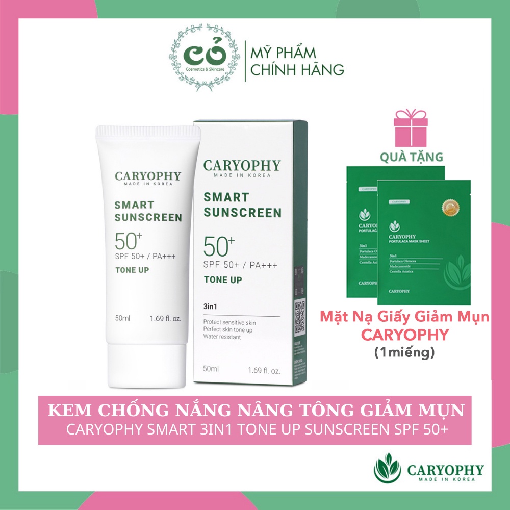 Kem Chống Nắng Thông Minh Caryophy Smart 3in1 Tone Up Sunscreen 50ml - Nâng Tông Giảm Mụn Cho Da Nhạy Cảm