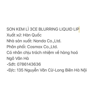 SON KEM LÌ 3CE BLURRING LIQUID LIP