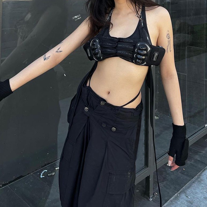 Quần Dài Dáng Rộng Lưng Thấp Phối Nút Thời Trang Đường Phố Cá Tính Cho Nữ