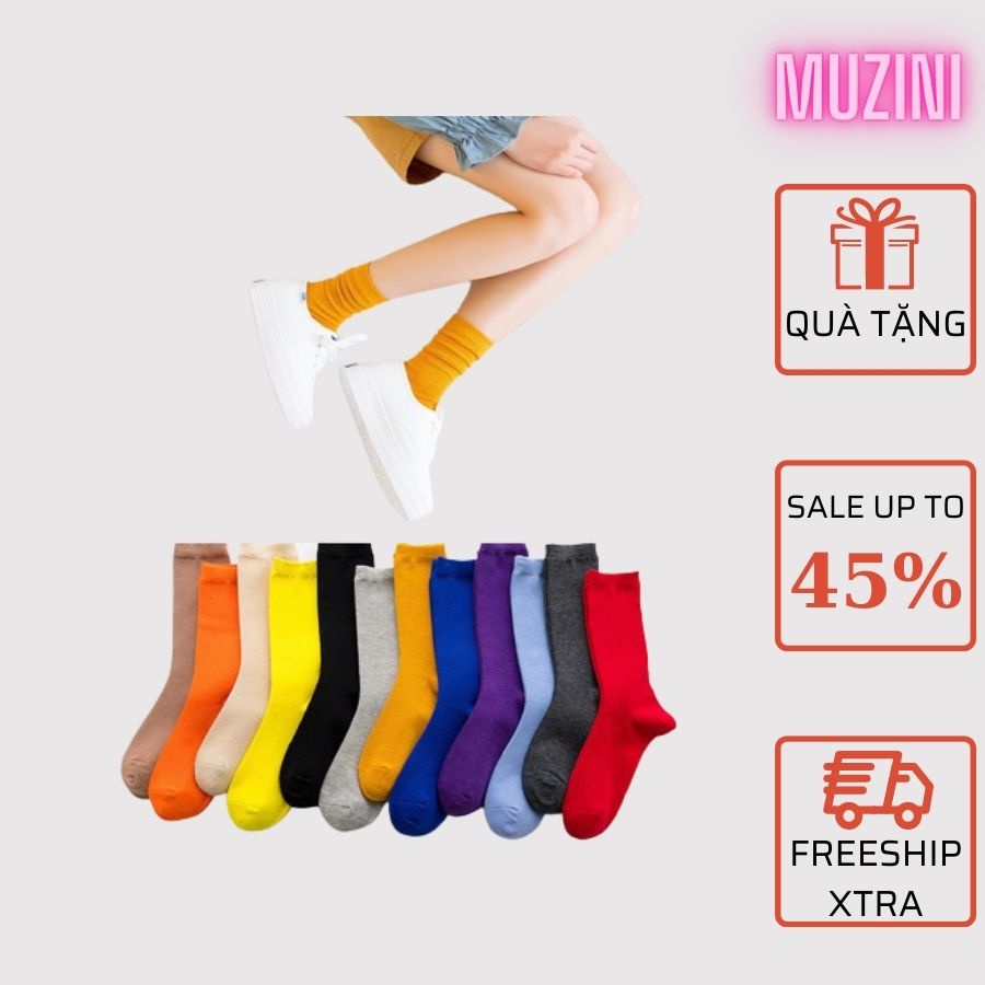 Set 10 Vớ nhún Muzini cổ cao phong cách Vintage Hàn Quốc nhiều màu sắc cho nữ TN11