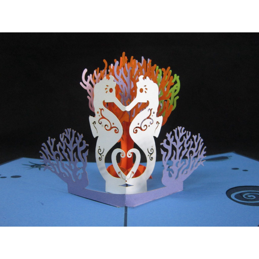 Thiệp 3D Cá Ngựa, animal pop-up card, thiệp nổi handmade HMG độc đáo