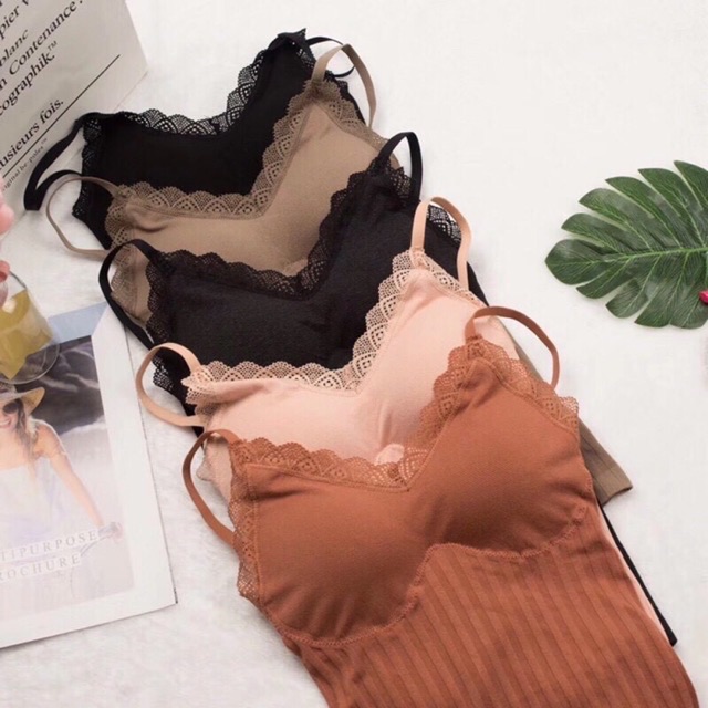 Áo Bra Cotton Gân Tăm Viền Ren Dáng Dài