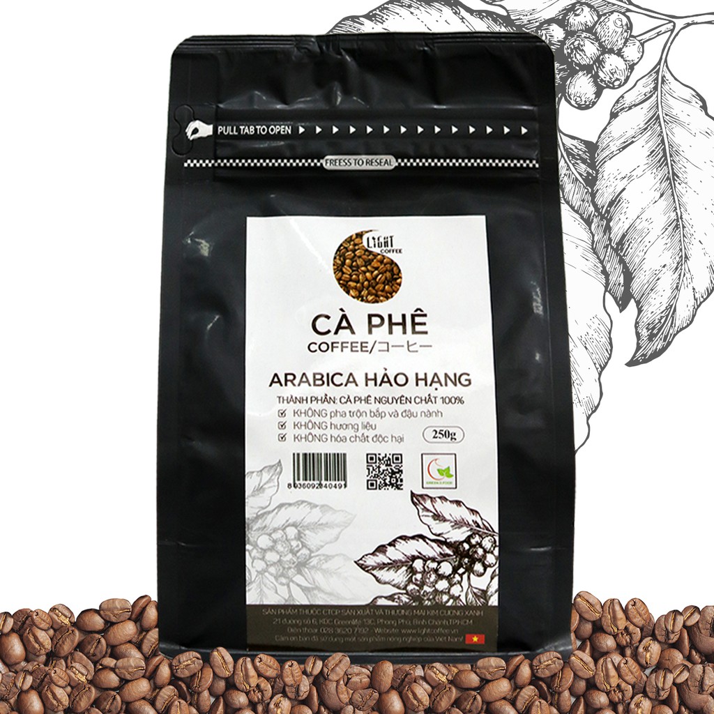 [Mã FMCGM25 - 10% đơn 150K] Gói 250g - Cafe hạt nguyên chất 100% Arabica Hảo Hạng - Light coffee