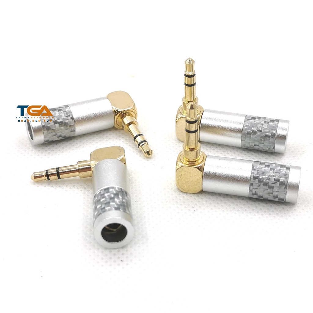 Jack rắc 3ly 3.5mm cong - 3 khấc hàn dây cacbon đen