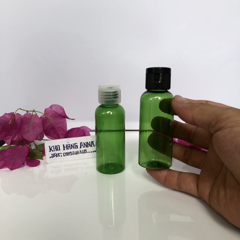 50ml Chai nhựa màu Xanh/ Trắng nhỏ chiết Mỹ phẩm- Chai Pet xịt giọt, nhấn nhỏ giọt, xịt sương, nắp nhọn, nắp bật, nhôm