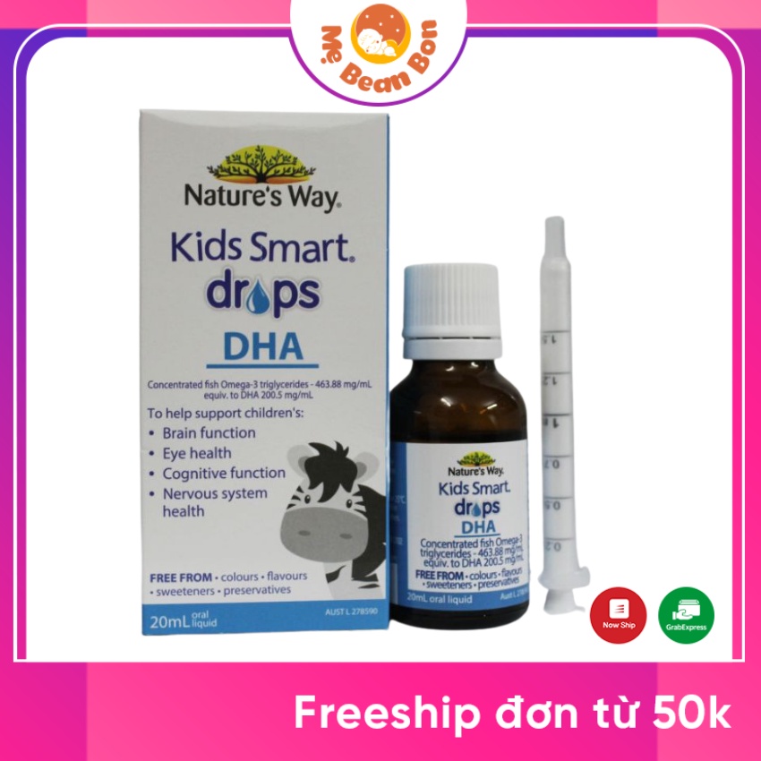 DHA cho bé từ sơ sinh NATURE'S WAY KIDS SMART DROPS DHA DẠNG NƯỚC nhỏ Giọt 20ml giúp bé phát triển trí tuệ thông minh