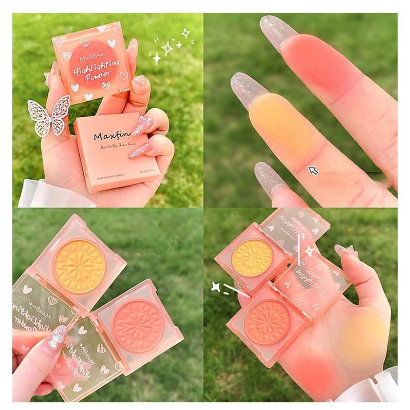 Phấn má hồng + highlight nhũ bắt sáng Maxfine Ulzzang xinh xắn