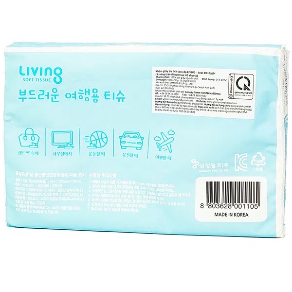 Khăn Giấy Du Lịch Living Hàn Quốc Gói 40 Tờ