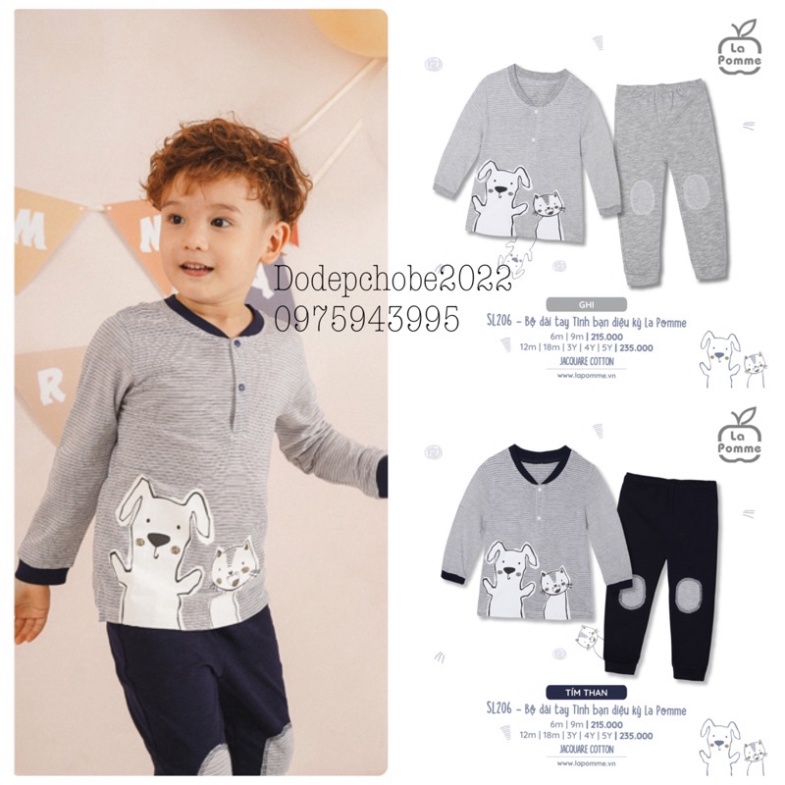 Bộ dài tay La Pomme phối màu mặt gấu hãng La Pomme (13058)