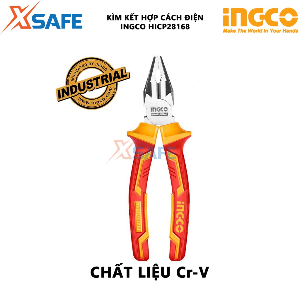 Kìm răng cách điện INGCO HICP28168 kích thước 6inch/160mm, tay cầm cách điện 1000V, đầu kềm đánh bóng - chính hãng