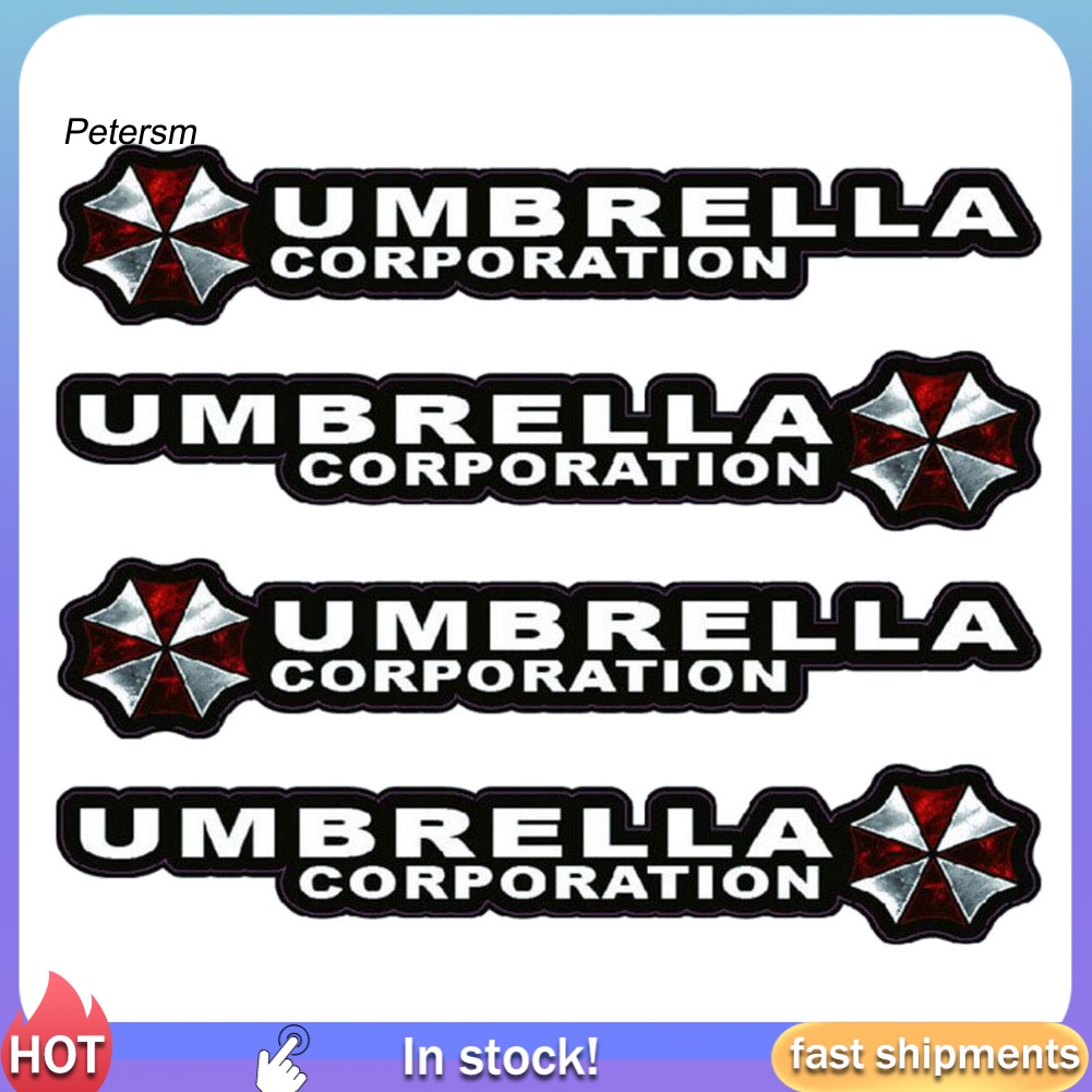 Bộ 4 Miếng Dán Phản Quang Trang Trí Tay Nắm Cửa Xe Hơi Bằng Nhựa PP In Chữ Resident Evil Umbrella
