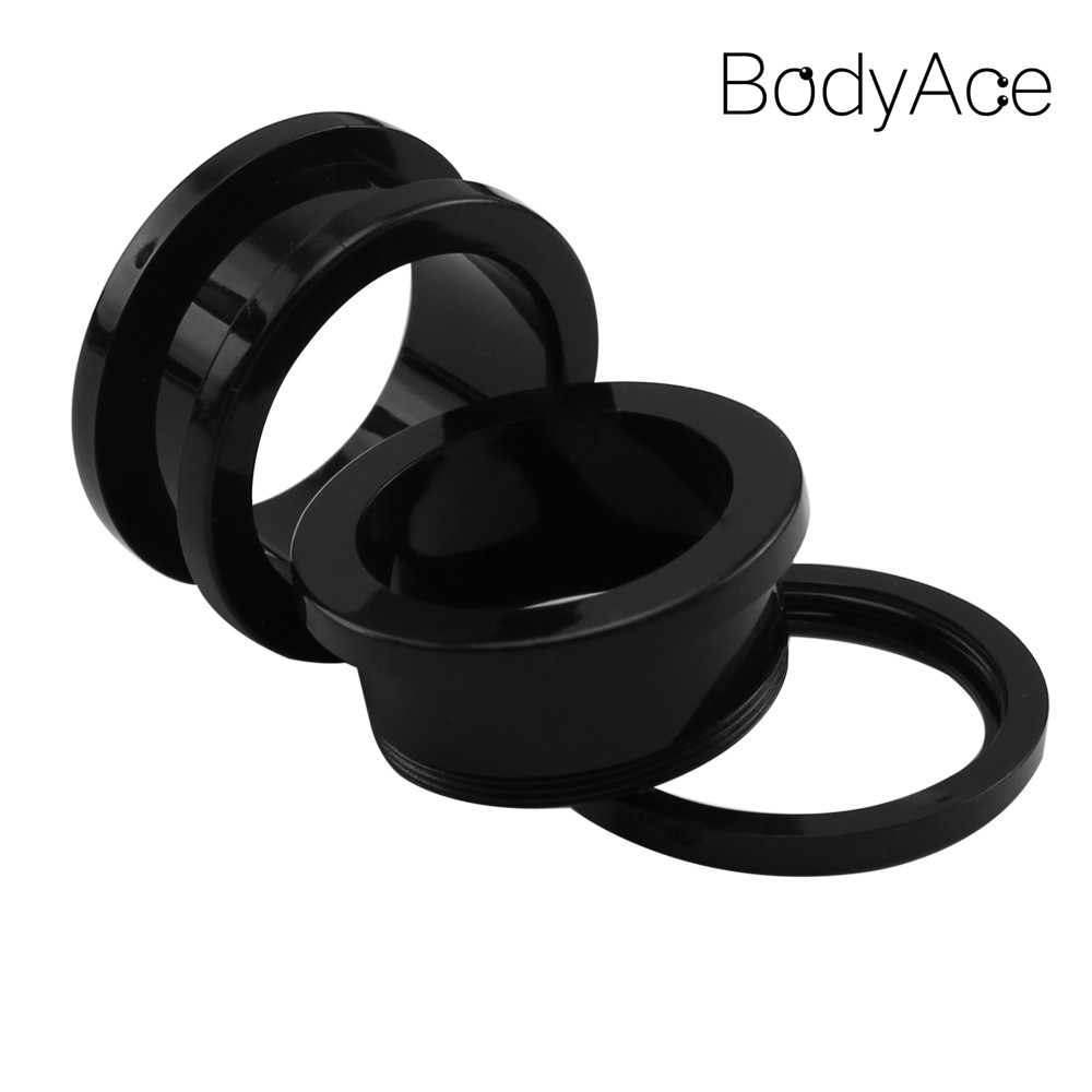 Khuyên nong tai màu đen bằng Acrylic UV 1.6 - 25mm
