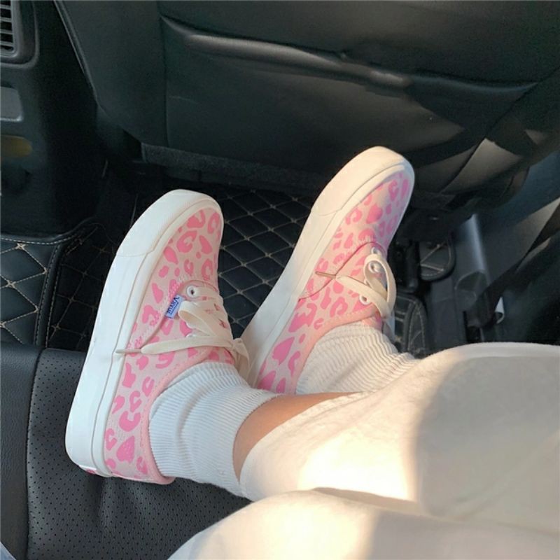 Sẵn Giày sneaker ulzzang dáng vans basic đế cao họa tiết da báo hồng độc lạ