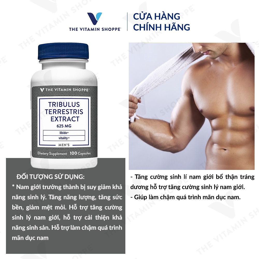 Viên uống tăng cường sinh lý nam giới THE VITAMIN SHOPPE Tribulus Terrestris Extract 100/300 viên