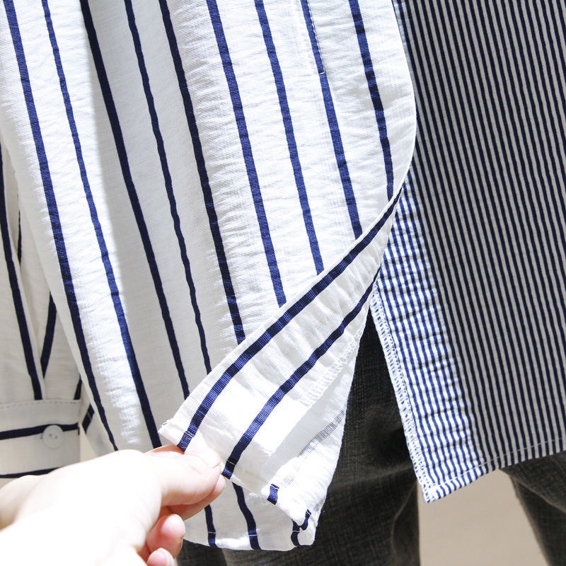 Áo sơ mi RENJIANVSHENG 164715 tay dài dáng rộng họa tiết kẻ sọc dễ phối đồ size M-4XL thời trang cho nữ
