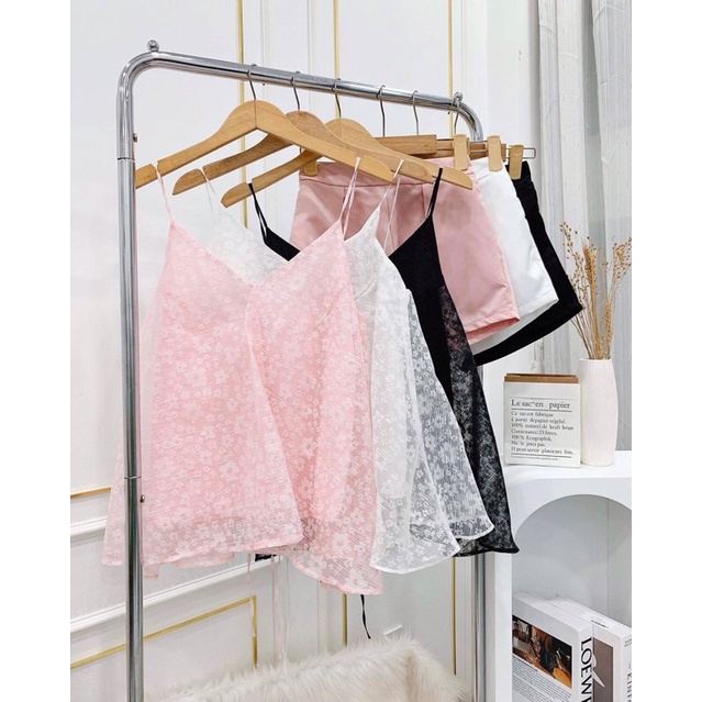 Set áo voan hoa + quần kaki phi bóng👠