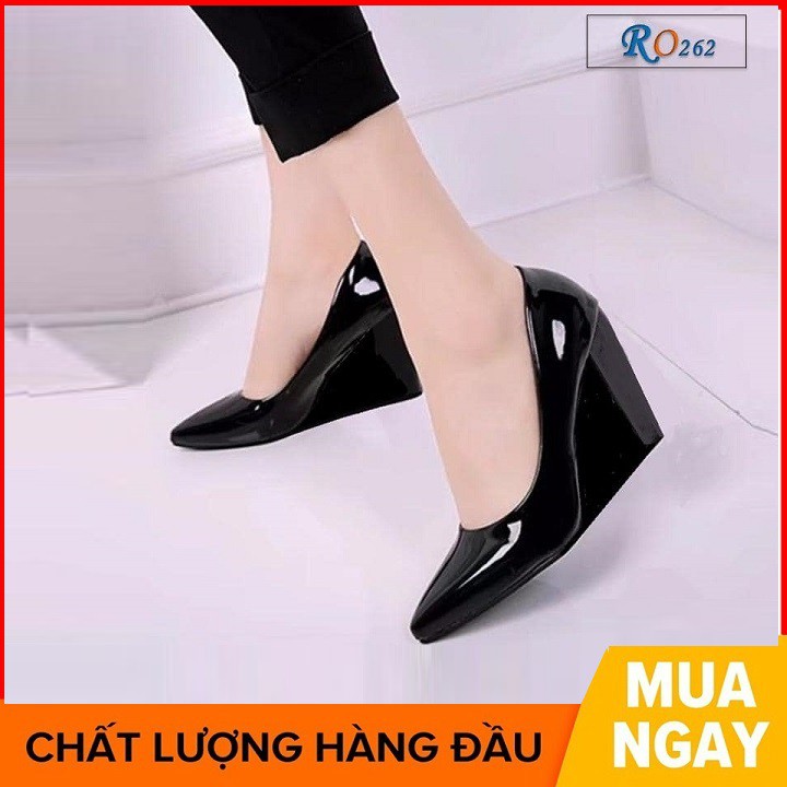 Giày cao gót nữ đẹp đế vuông 7 phân màu đen nâu hàng hiệu rosata ro262